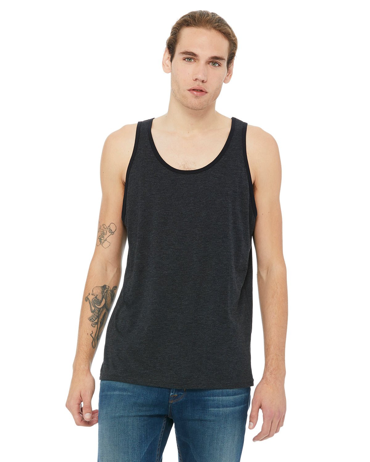 Unisex Jersey Tank - Charcoal Black / Solid Black Triblend