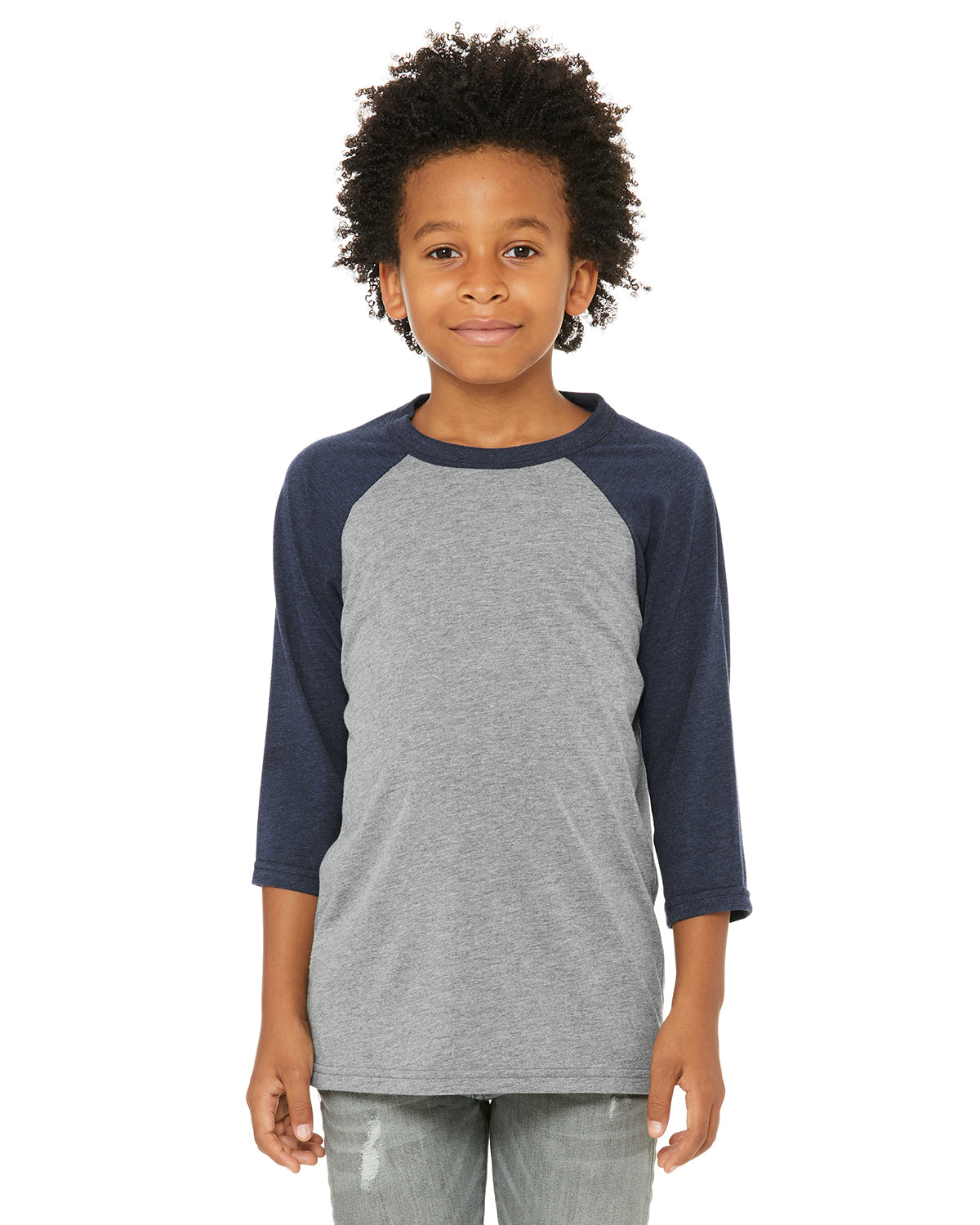 Youth 3/4-Sleeve Baseball T-Shirt - Gray / Navy Triblend