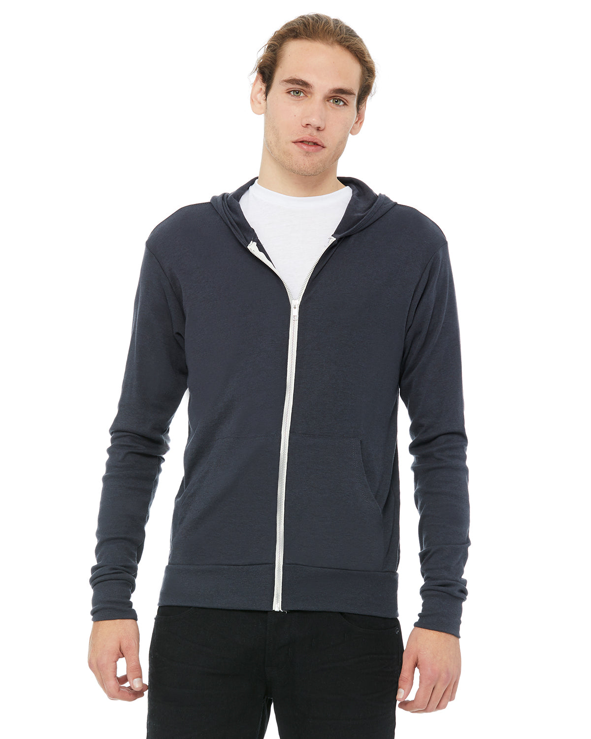 Unisex Triblend Full-Zip Lightweight Hoodie - Solid Dark Gray Triblend