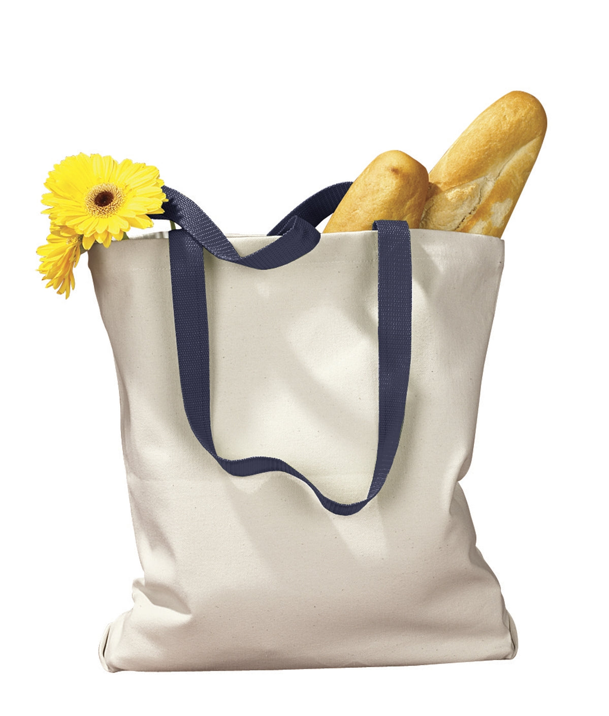 Canvas Tote with Contrasting Handles - Natural / Navy