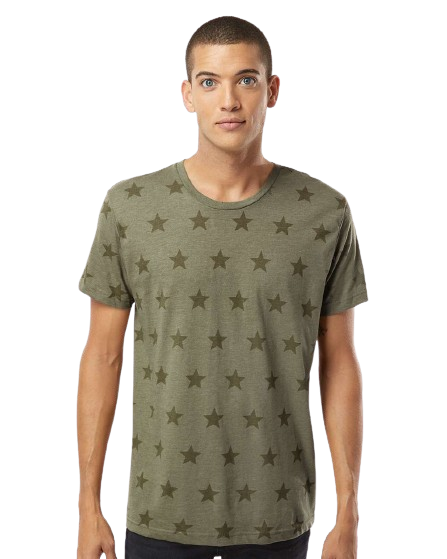 Unisex Star Print T-Shirt - Military Green Star