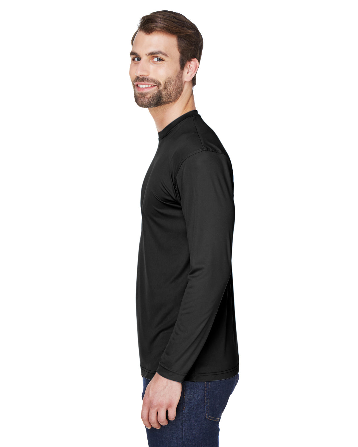Unisex Cool & Dry Sport Long-Sleeve Performance Interlock T-Shirt - Black