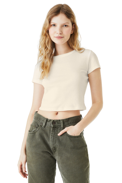 Women's Micro Ribbed Baby Tee - Solid Natural Blend