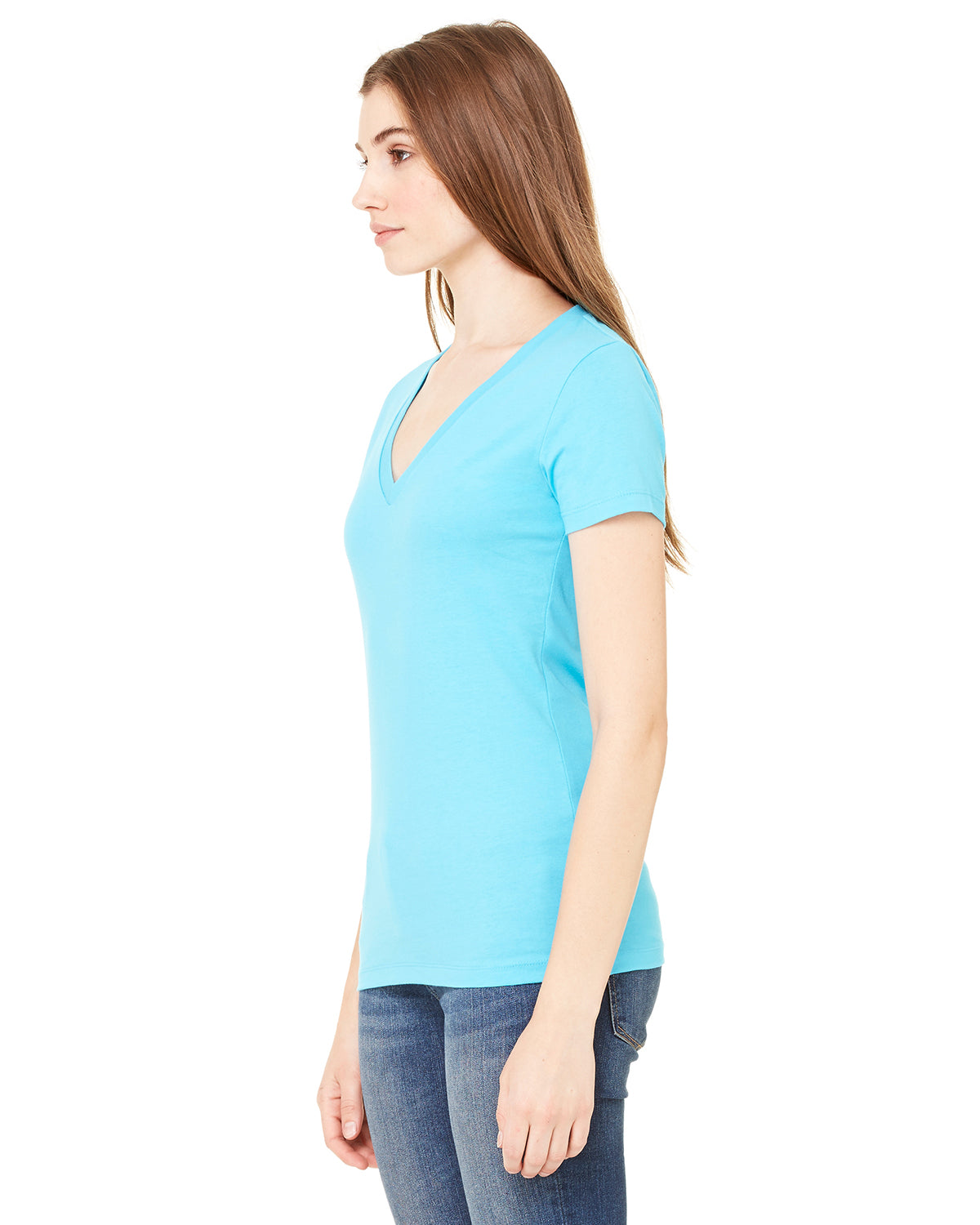 Ladies' Jersey Short-Sleeve Deep V-Neck T-Shirt - Neon Blue