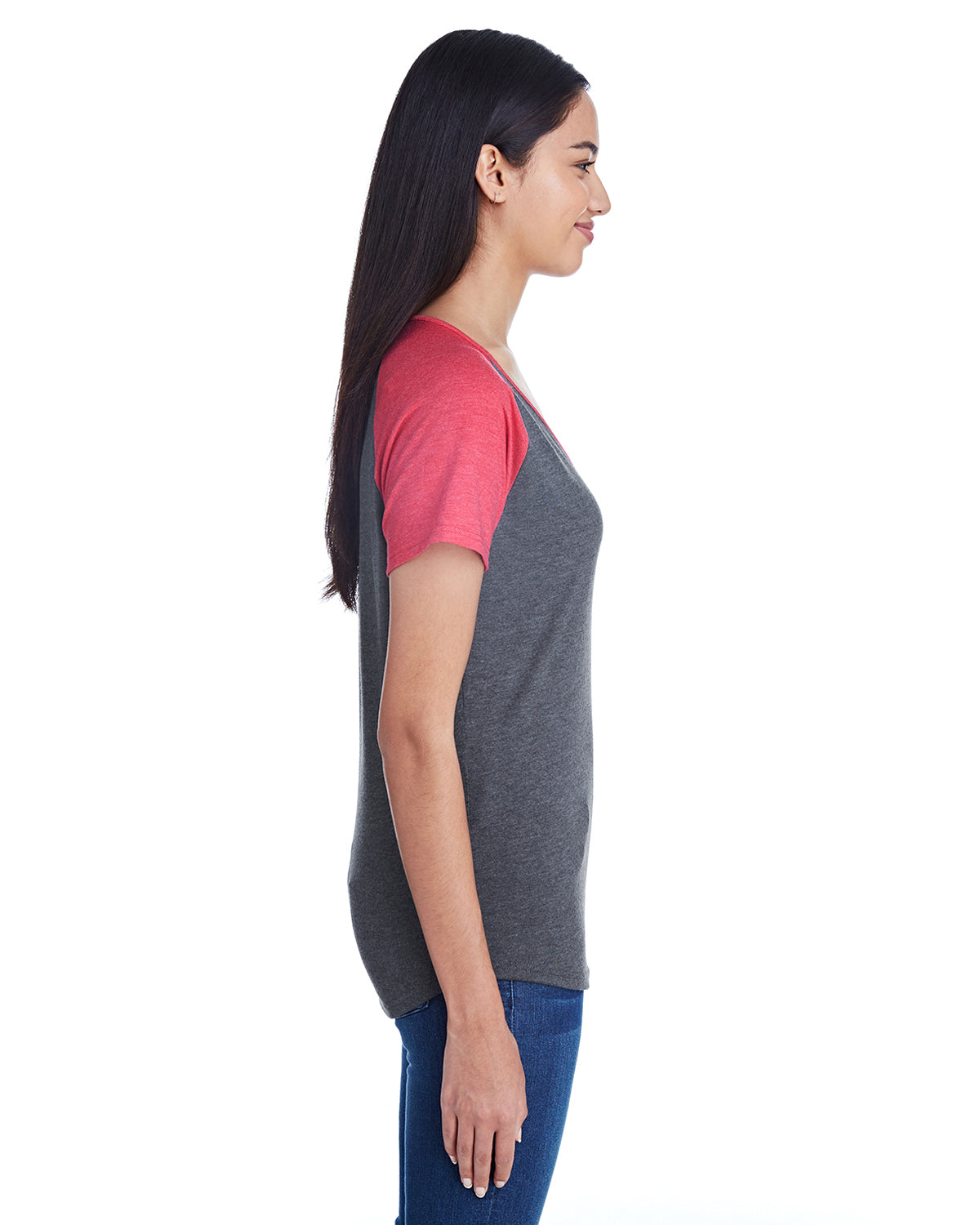 Women's Tri-Blend Raglan T-Shirt - Heather Dark Gray / Heather Red
