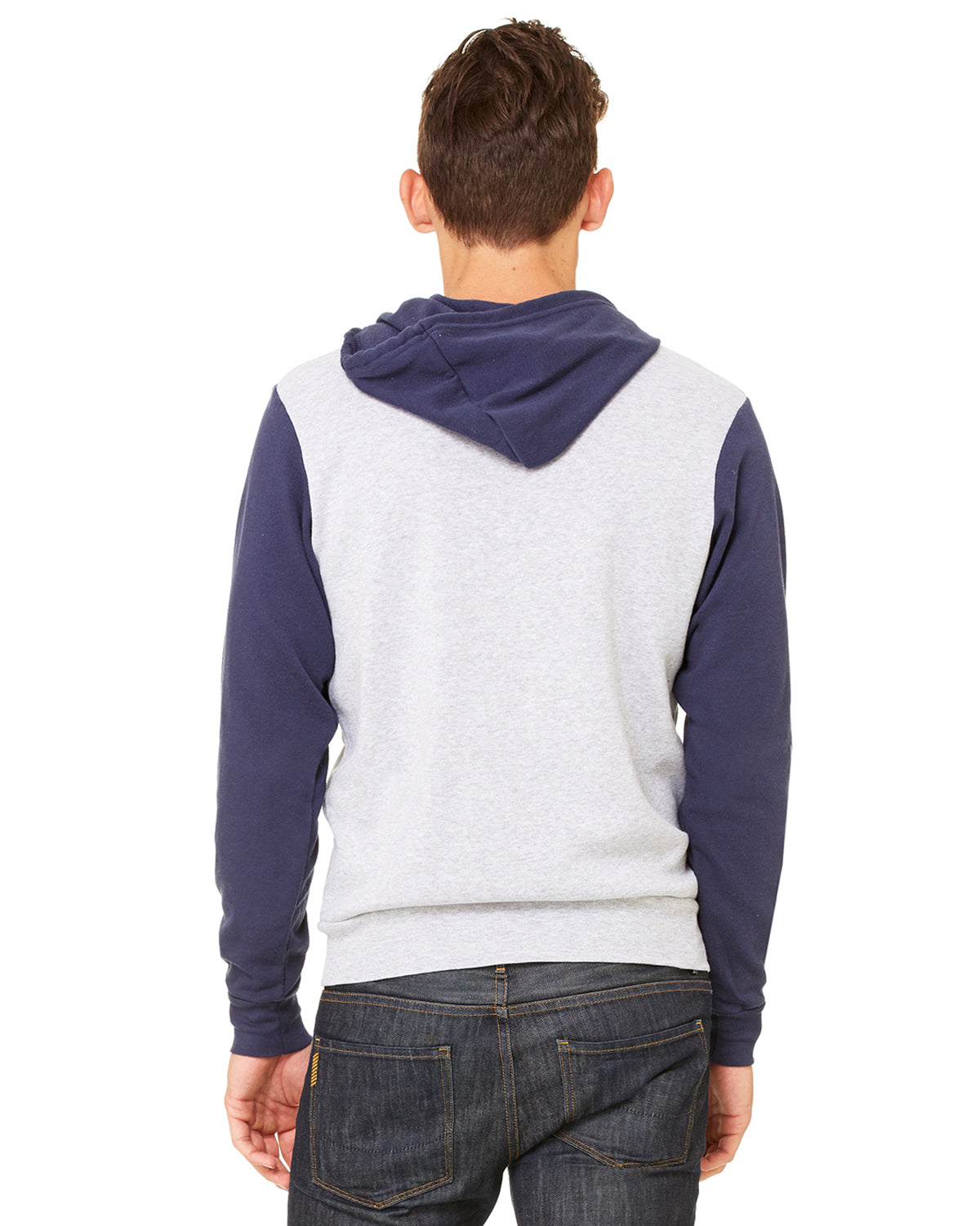 Unisex Poly-Cotton Sponge Fleece Full-Zip Hoodie - Heather Athletic / Navy