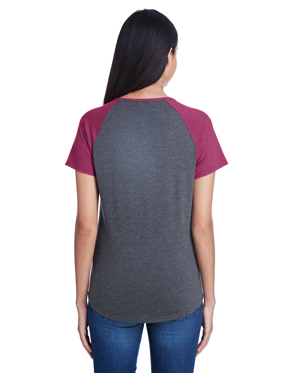 Women's Tri-Blend Raglan T-Shirt - Heather Dark Gray / H Raspberry
