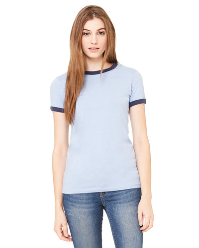 Women's Jersey Short-Sleeve Ringer T-Shirt - Heather Blue / Navy