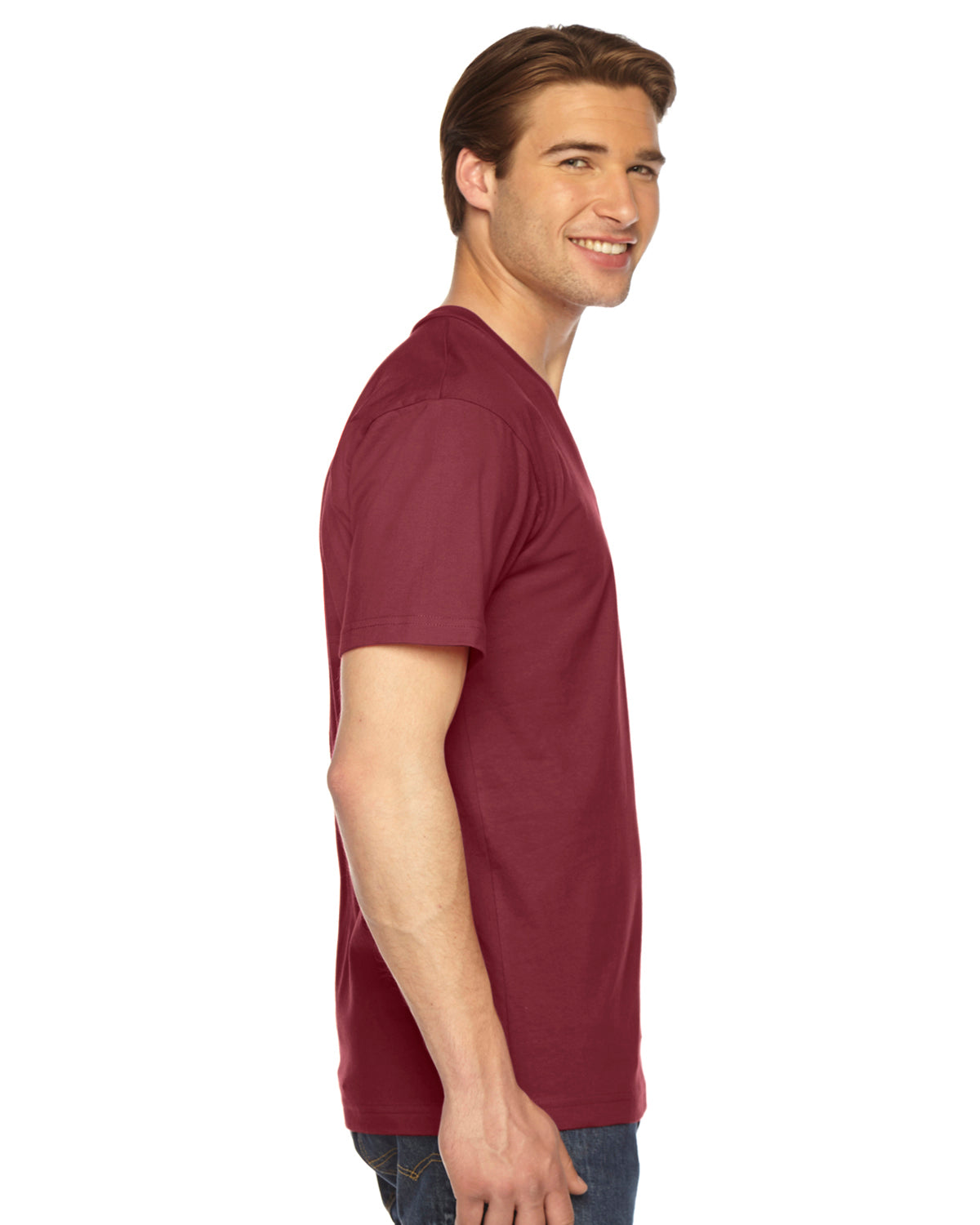 Unisex Fine Jersey Short-Sleeve V-Neck T-Shirt - Cranberry