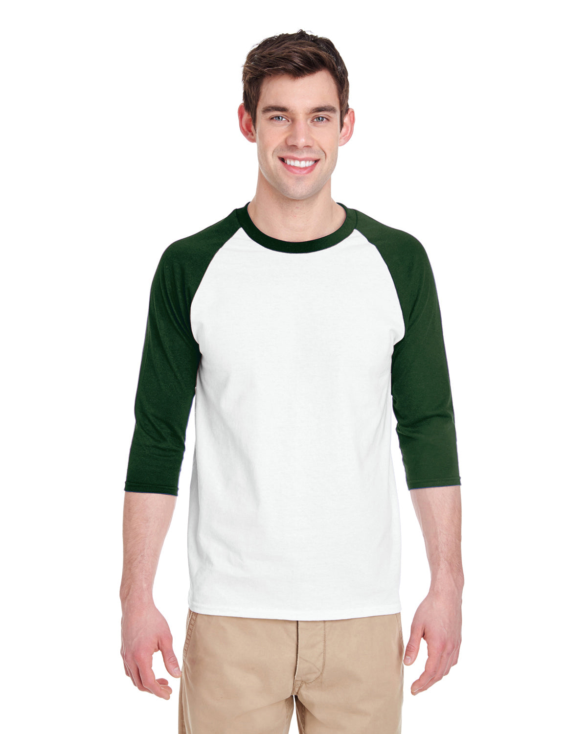 Unisex Heavy Cotton��� 3/4-Raglan Sleeve T-Shirt - White / Forest