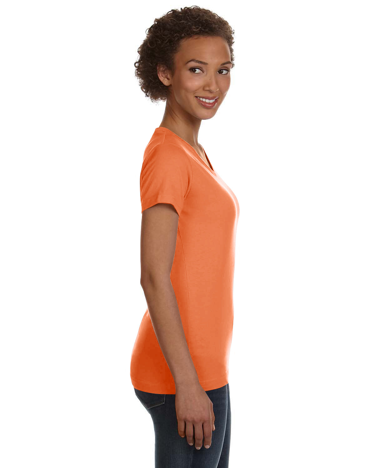 Women's V-Neck Fine Jersey T-Shirt - Papaya