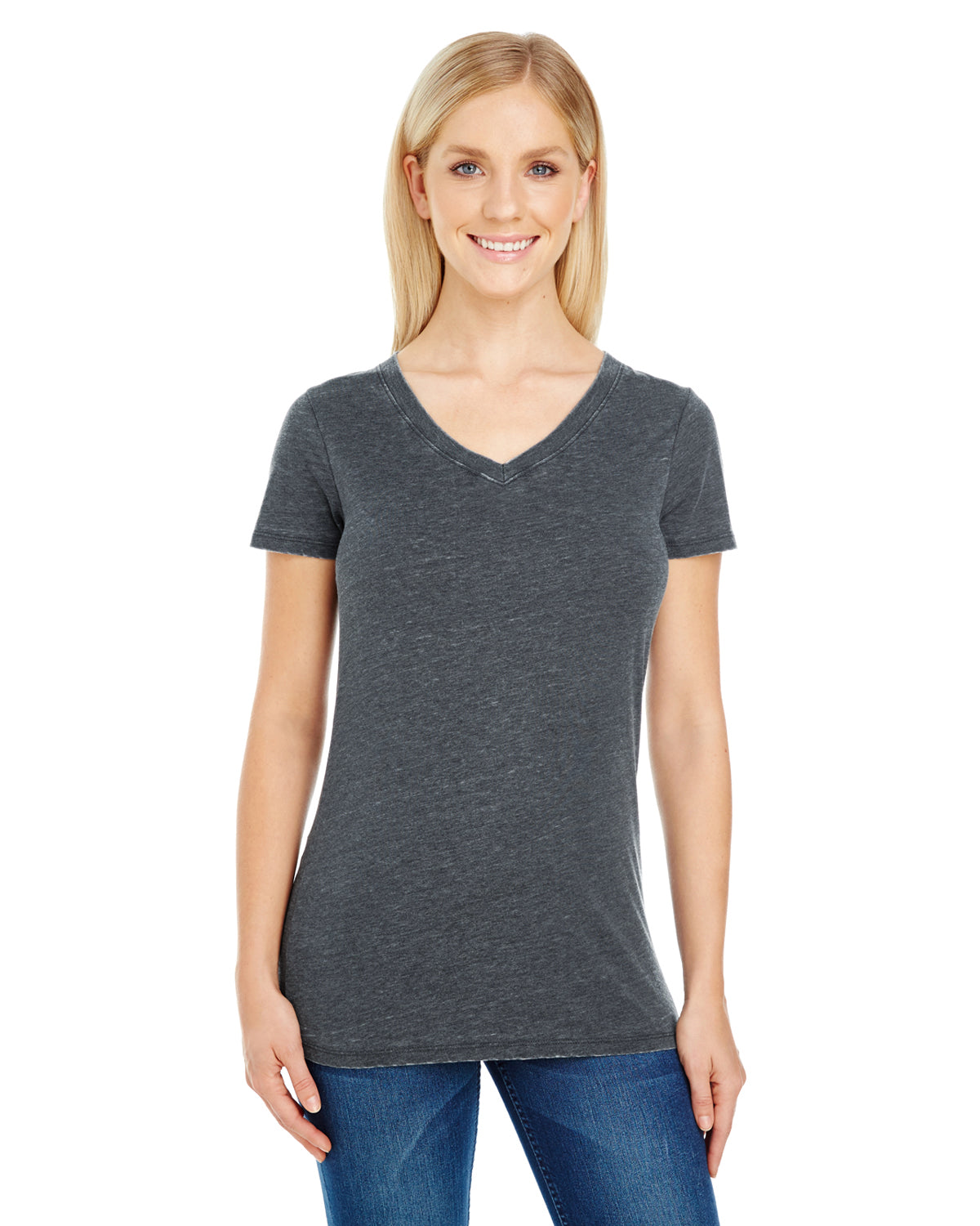 Women's Vintage Dye Short-Sleeve V-Neck T-Shirt - Vintage Charcoal