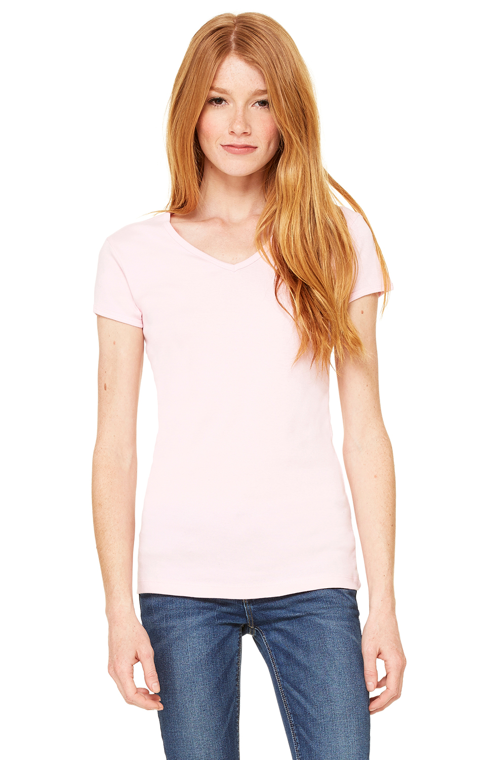 Women's Baby Rib Short Sleeve V-Neck Tee - Pink