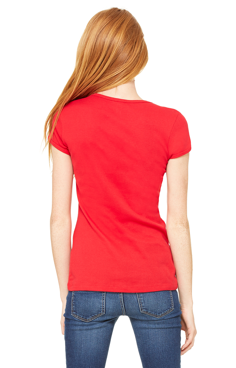 Women's Baby Rib Short Sleeve V-Neck Tee - Red