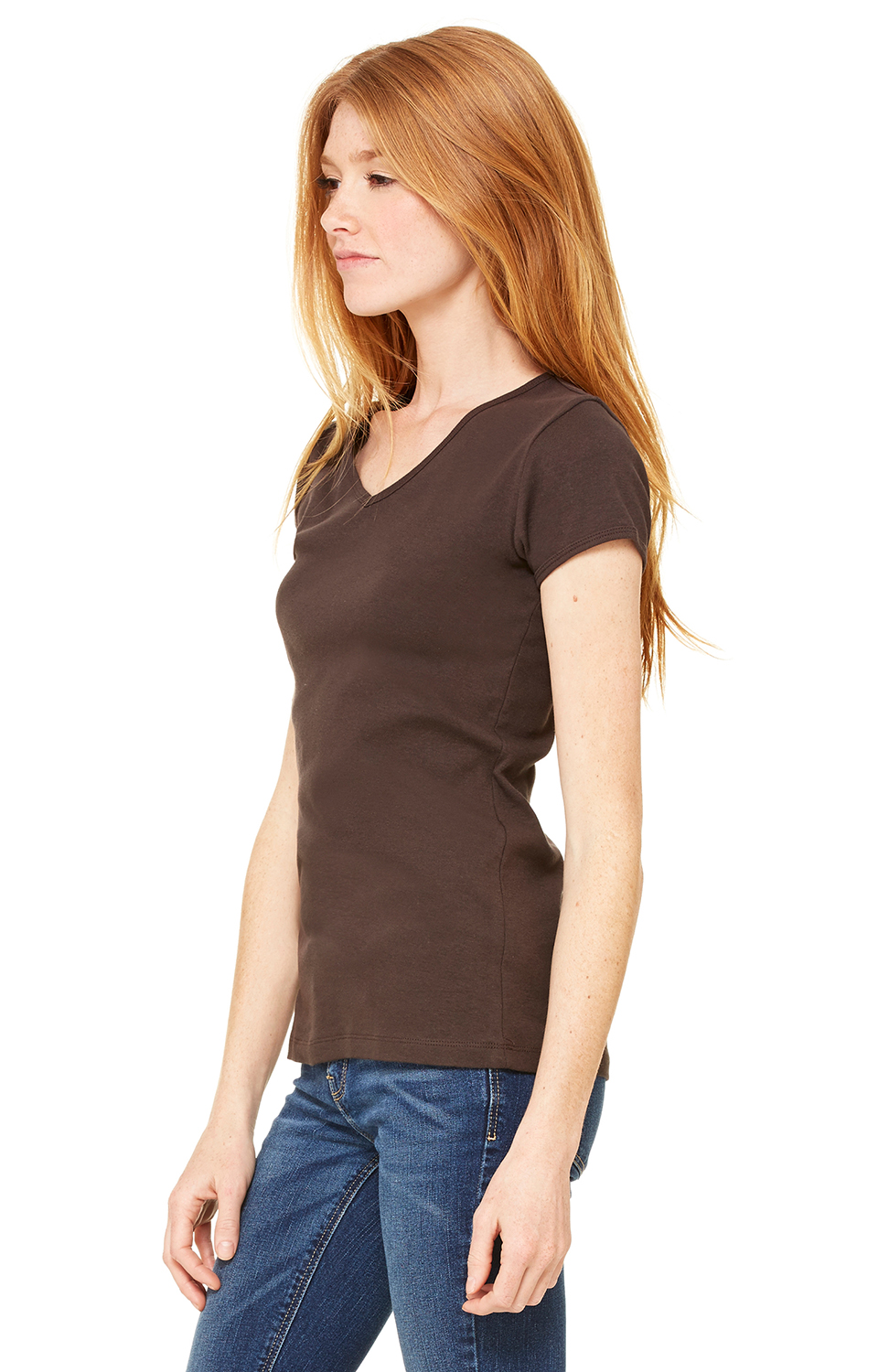 Women's Baby Rib Short Sleeve V-Neck Tee - Chocolate
