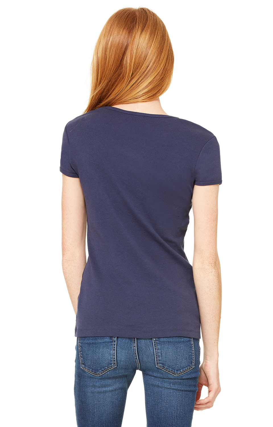Women's Baby Rib Short Sleeve V-Neck Tee - Navy