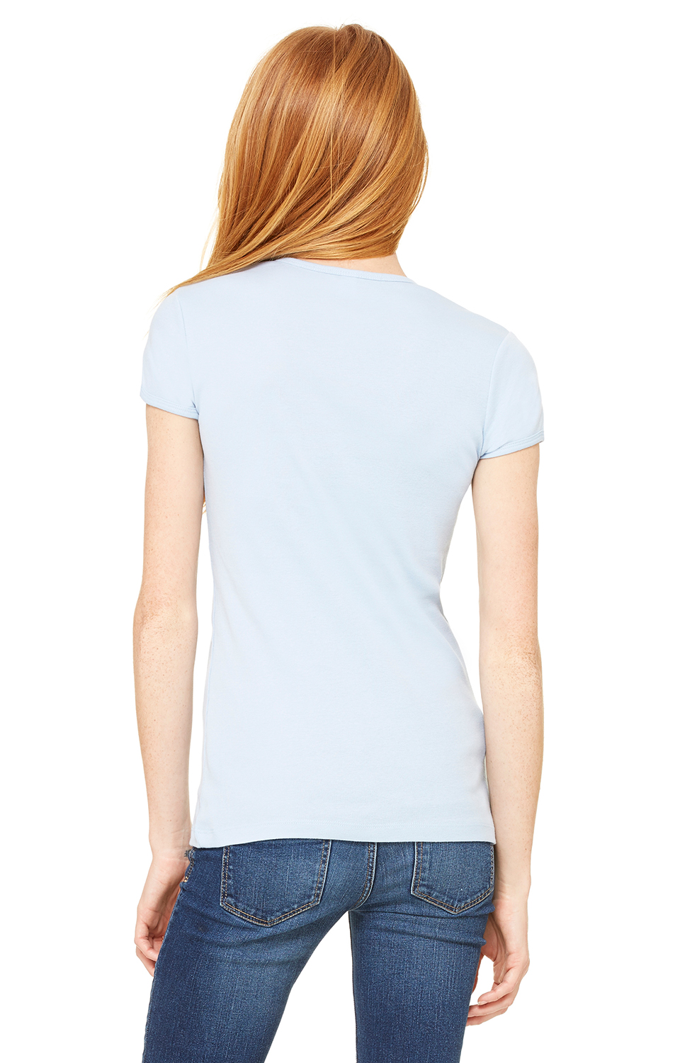 Women's Baby Rib Short Sleeve V-Neck Tee - Baby Blue