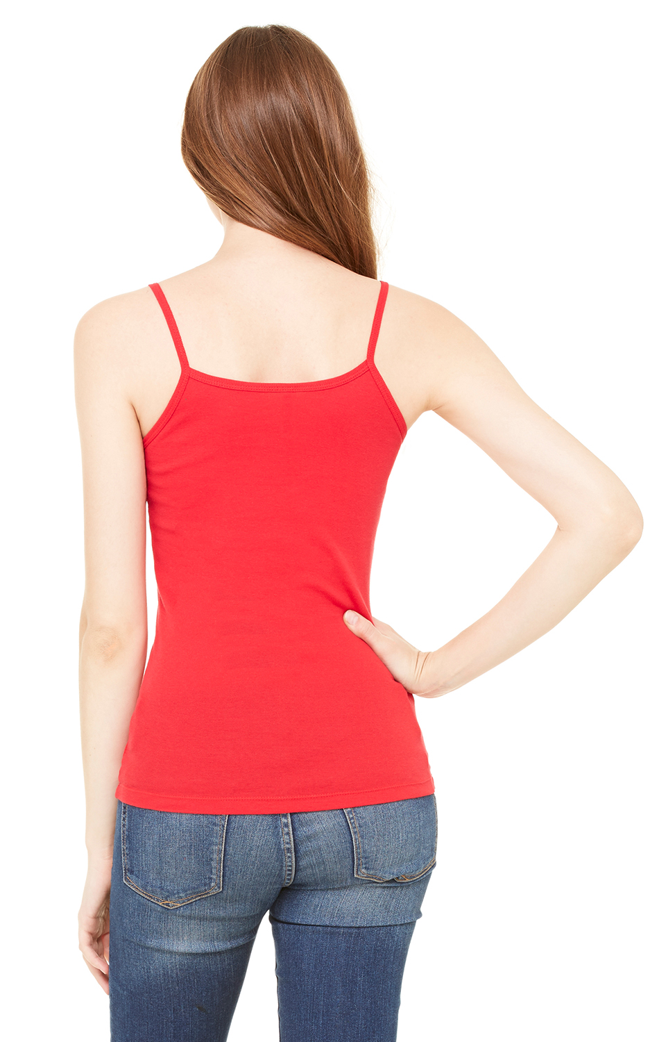 Women's Baby Rib Spaghetti Strap Tank - Red
