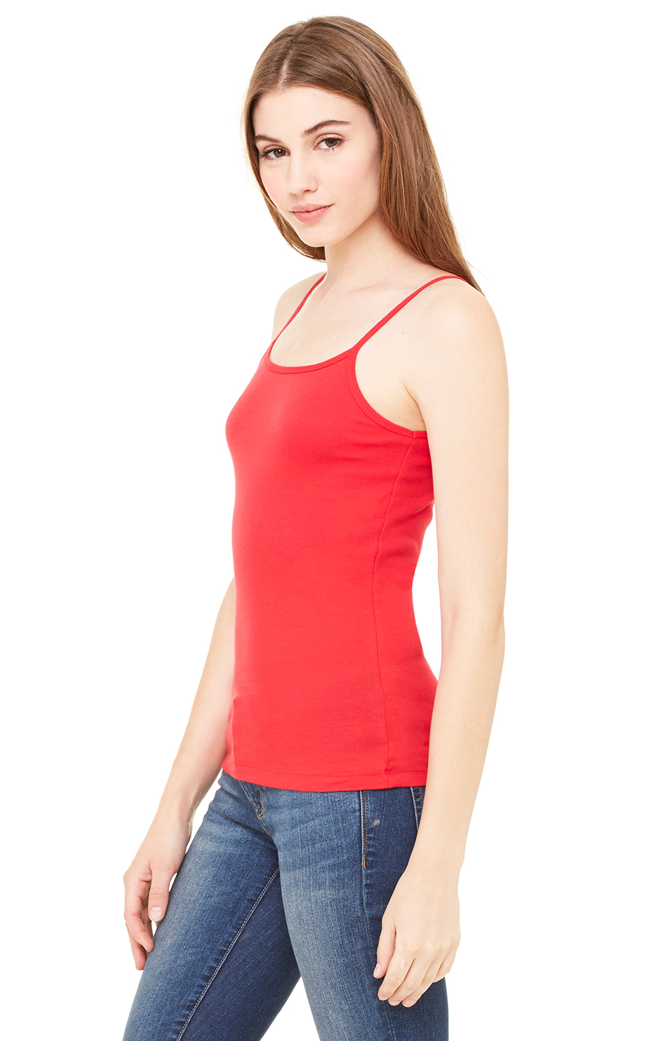 Women's Baby Rib Spaghetti Strap Tank - Red