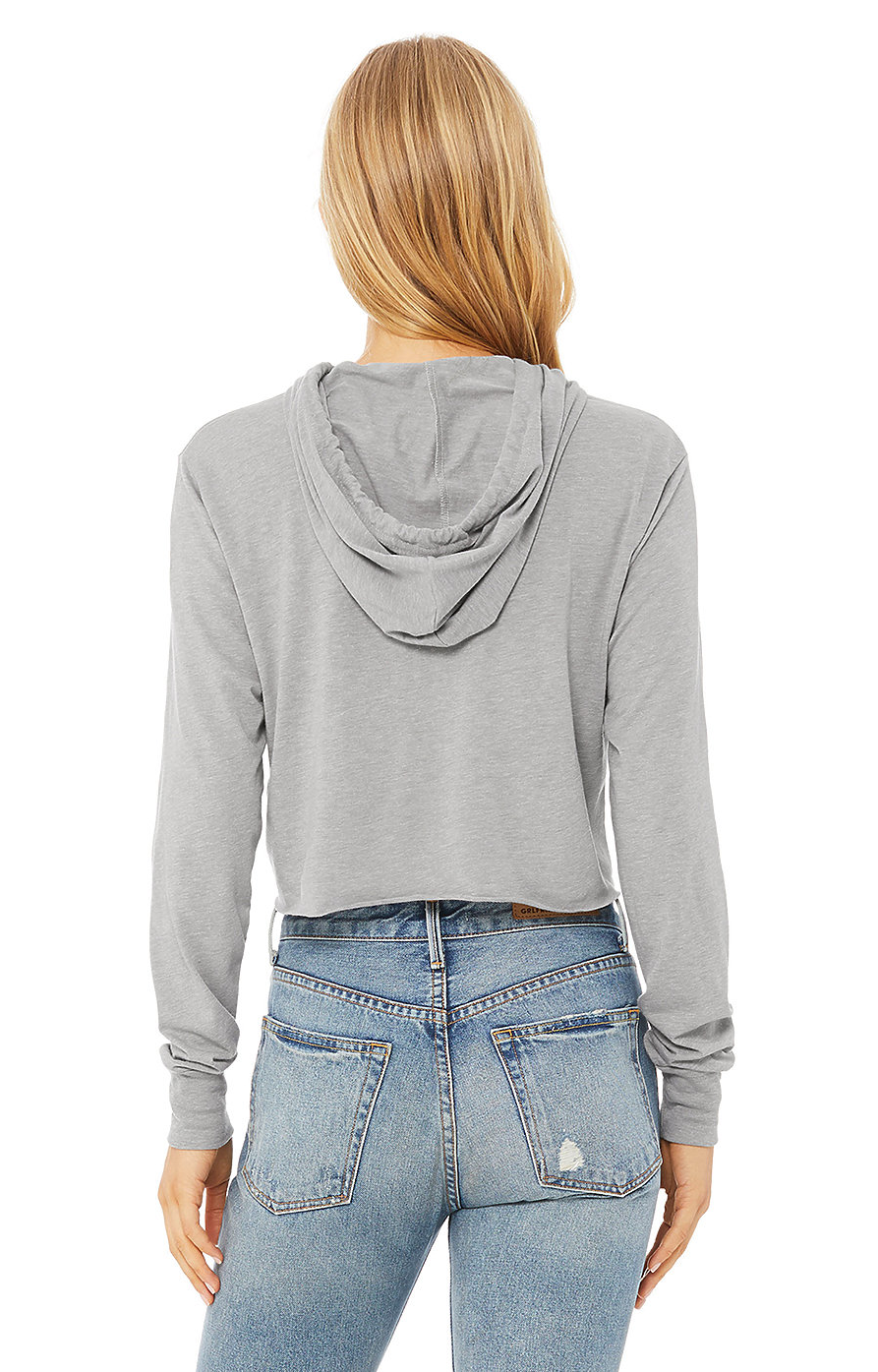 Women's Cropped Long Sleeve Hooded T-Shirt - Athletic Gray Triblend