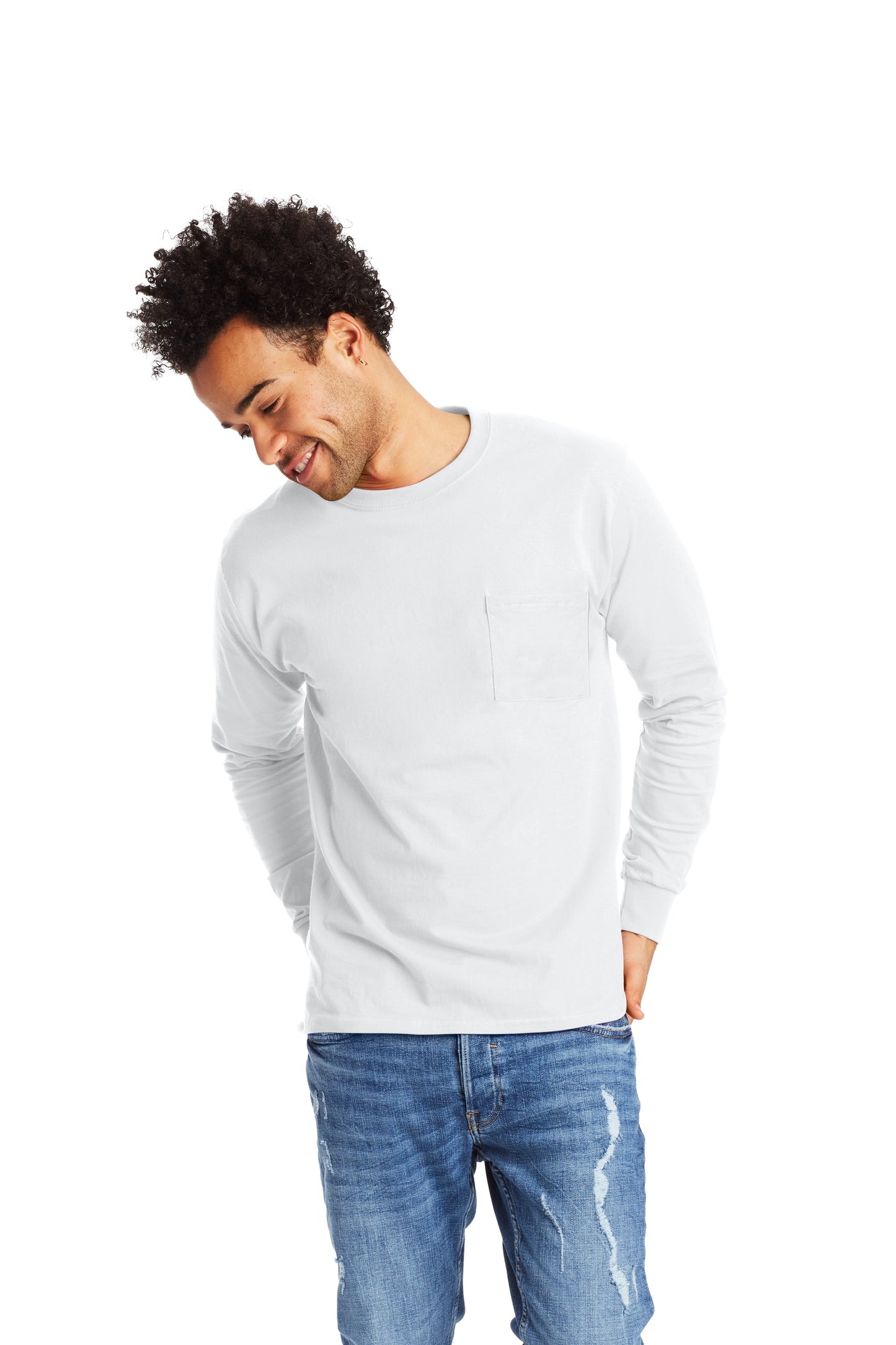 Authentic Long Sleeve Pocket Tee - White