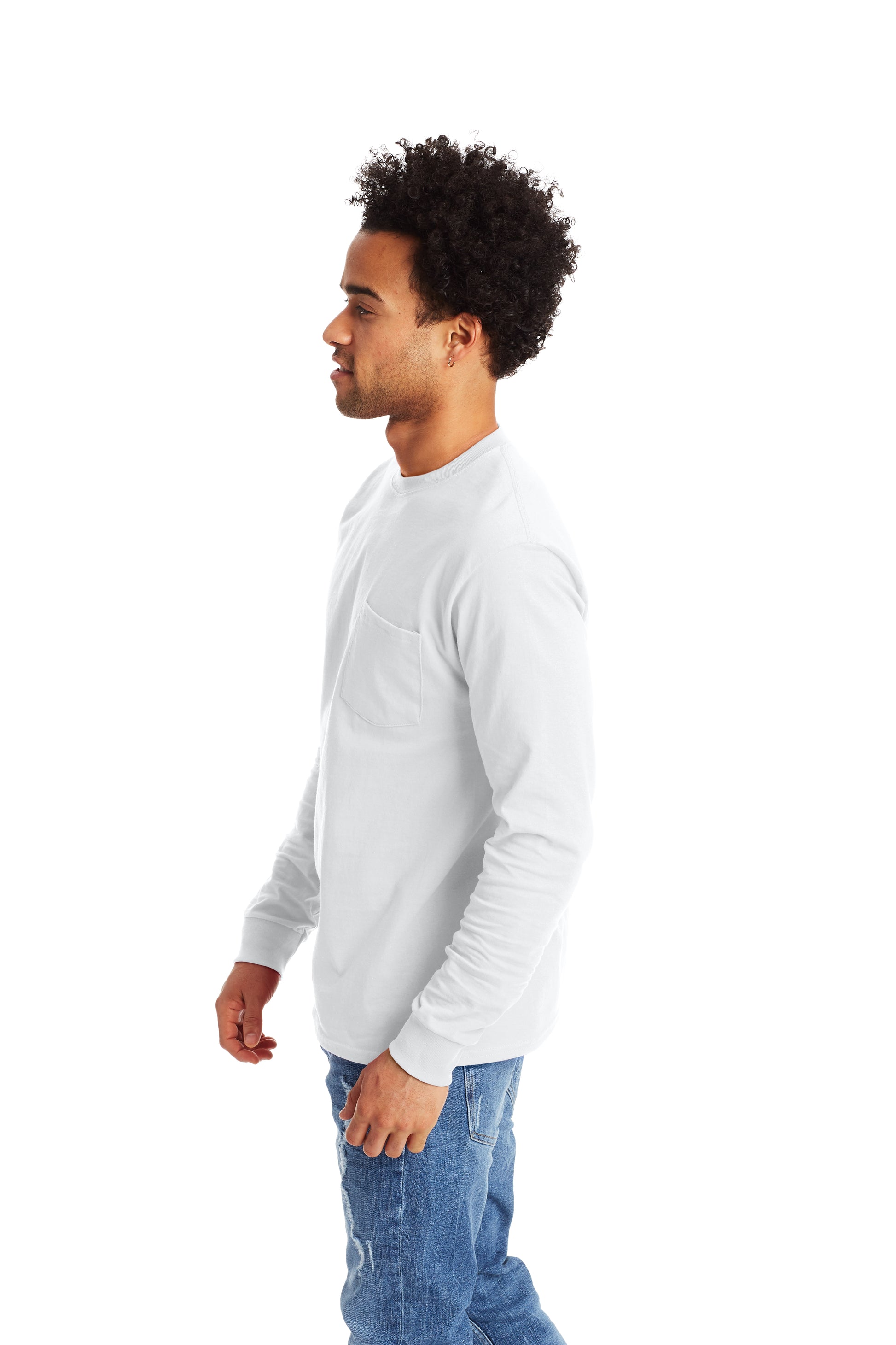 Authentic Long Sleeve Pocket Tee - White