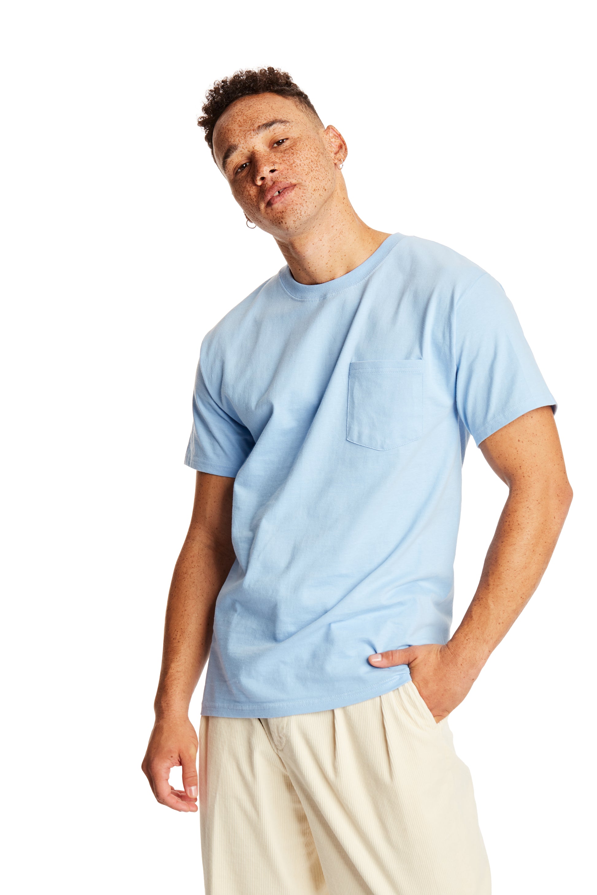 Beefy-T® Short Sleeve Pocket Tee - Light Blue