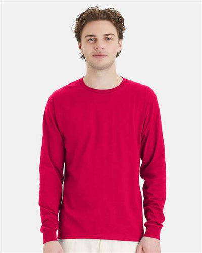 Hanes 5286 Athletic Crimson — on model front