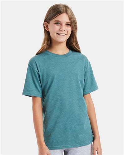Hanes 498Y Cactus Heather — on model front