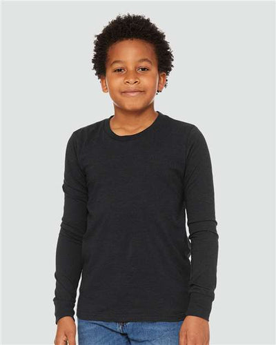 BELLA + CANVAS 3501YCVC Black Heather — on model front