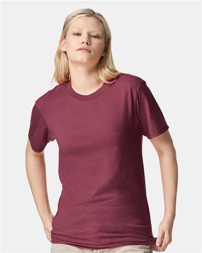 American Apparel 2001CVC Heather Cranberry — on model front