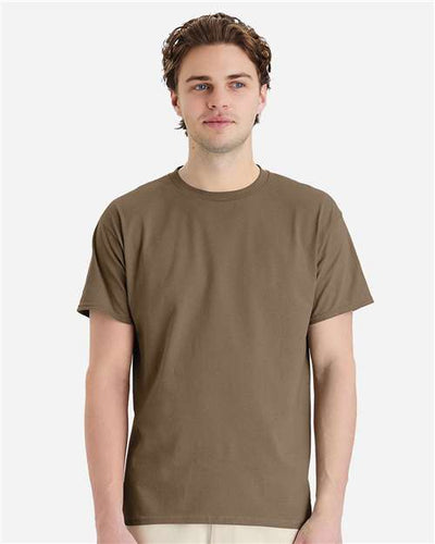 Hanes 5280 Coyote Brown — on model front