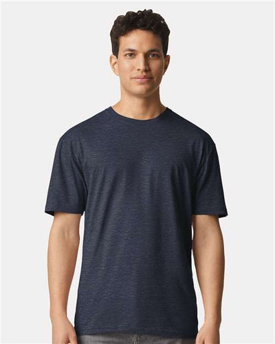 Gildan 3000 Heather Navy — on model front