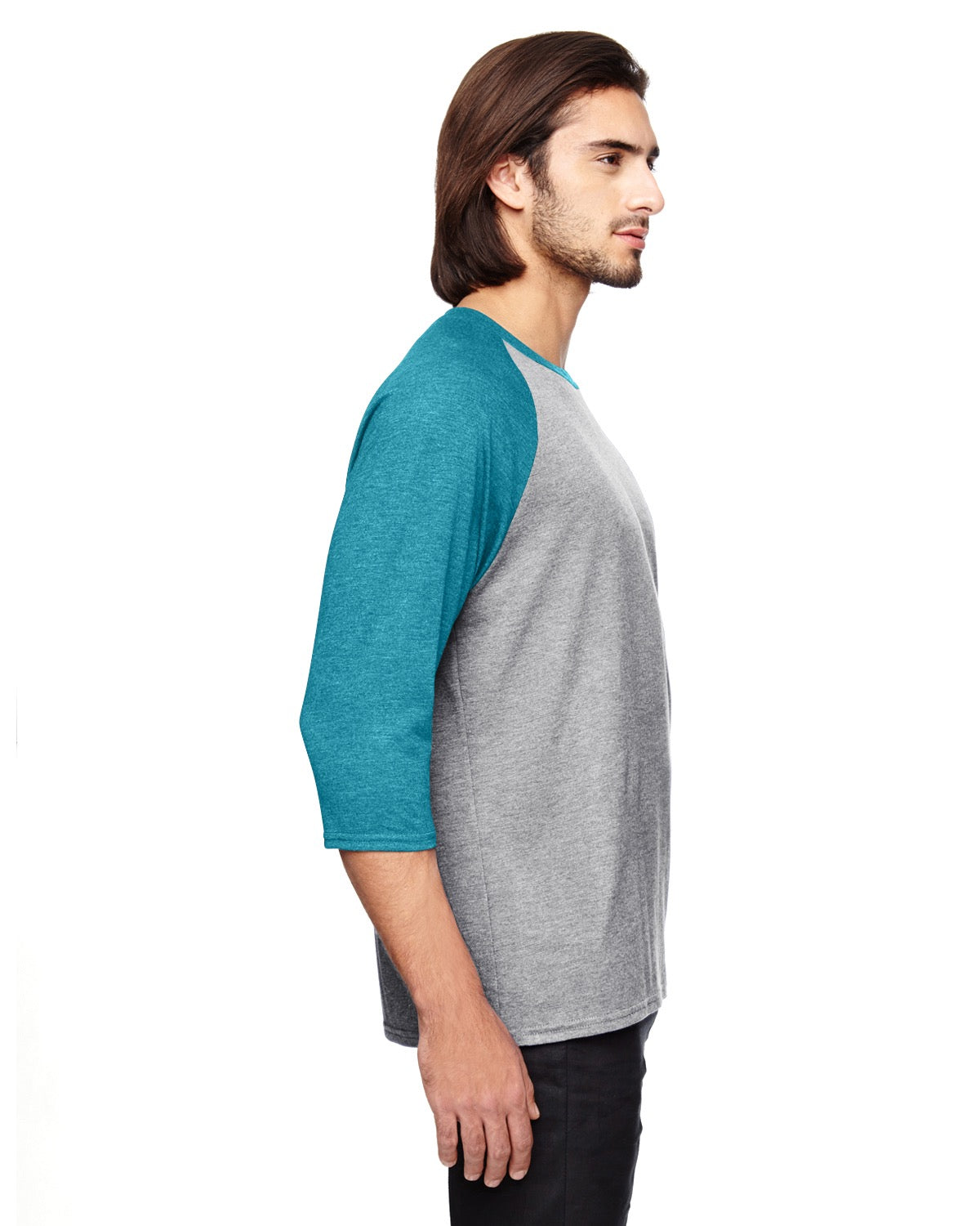 Unisex Triblend 3/4-Sleeve Raglan T-Shirt - Heather Gray / Heather Gblu