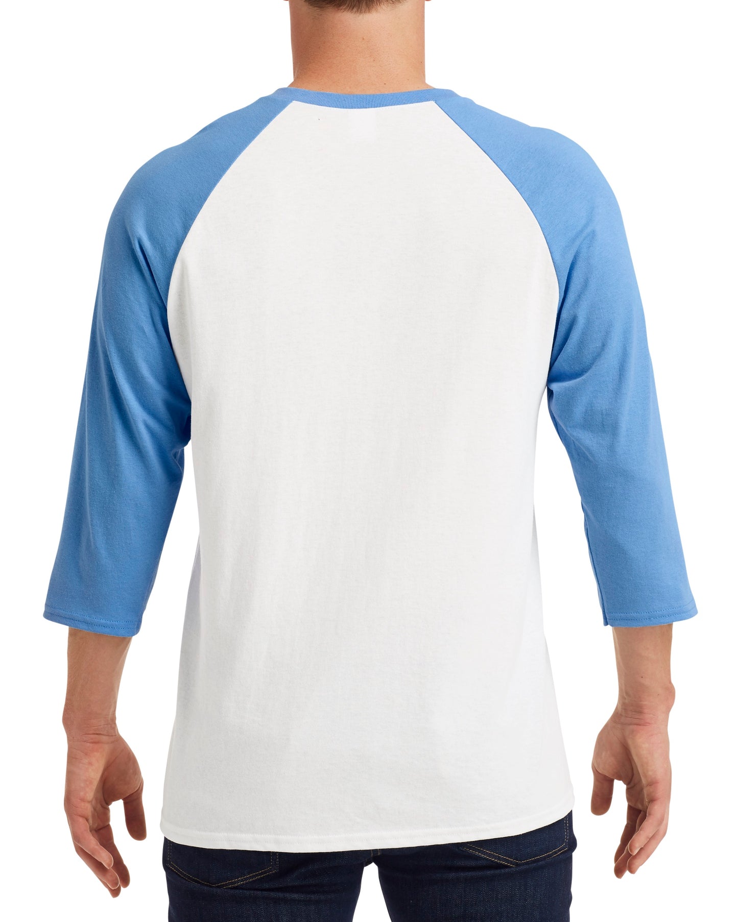 Unisex Heavy Cotton��� 3/4-Raglan Sleeve T-Shirt - White / Carolina Blue