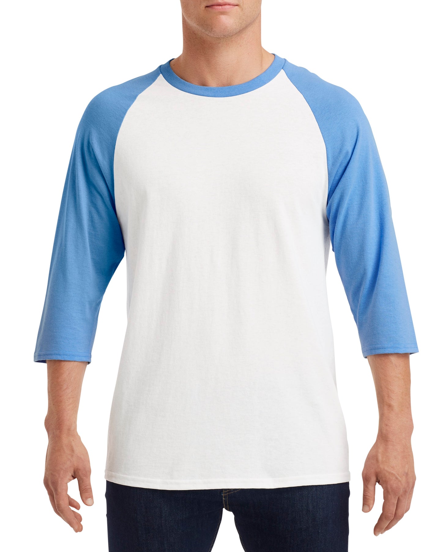 Unisex Heavy Cotton��� 3/4-Raglan Sleeve T-Shirt - White / Carolina Blue