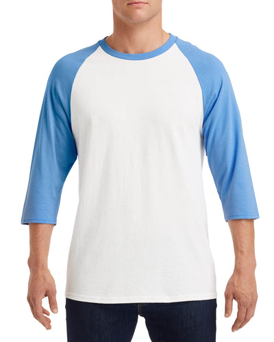 Unisex Heavy Cotton��� 3/4-Raglan Sleeve T-Shirt - White / Carolina Blue