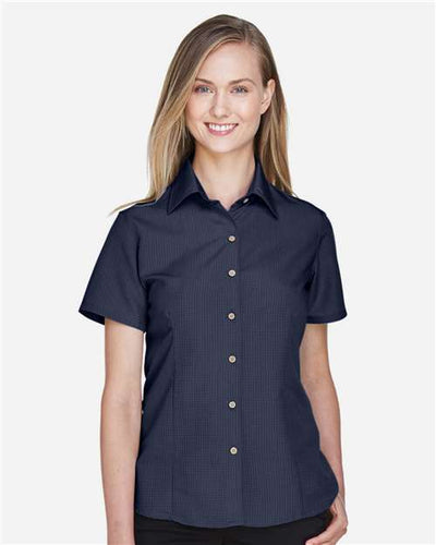 Harriton M560W Navy — on model front