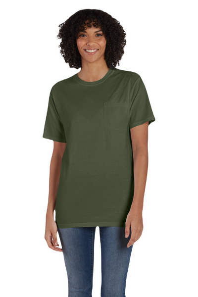 Unisex 100% Ringspun Cotton Garment-Dyed T-Shirt with Pocket - Moss