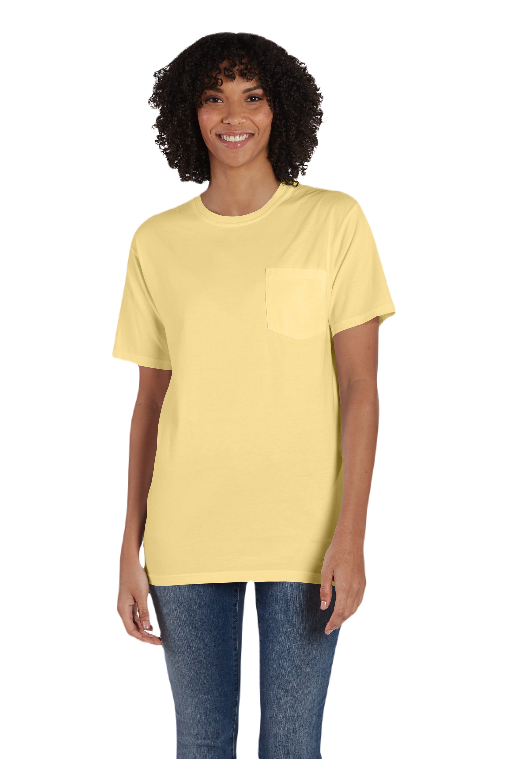 Unisex 100% Ringspun Cotton Garment-Dyed T-Shirt with Pocket - Summer Squash