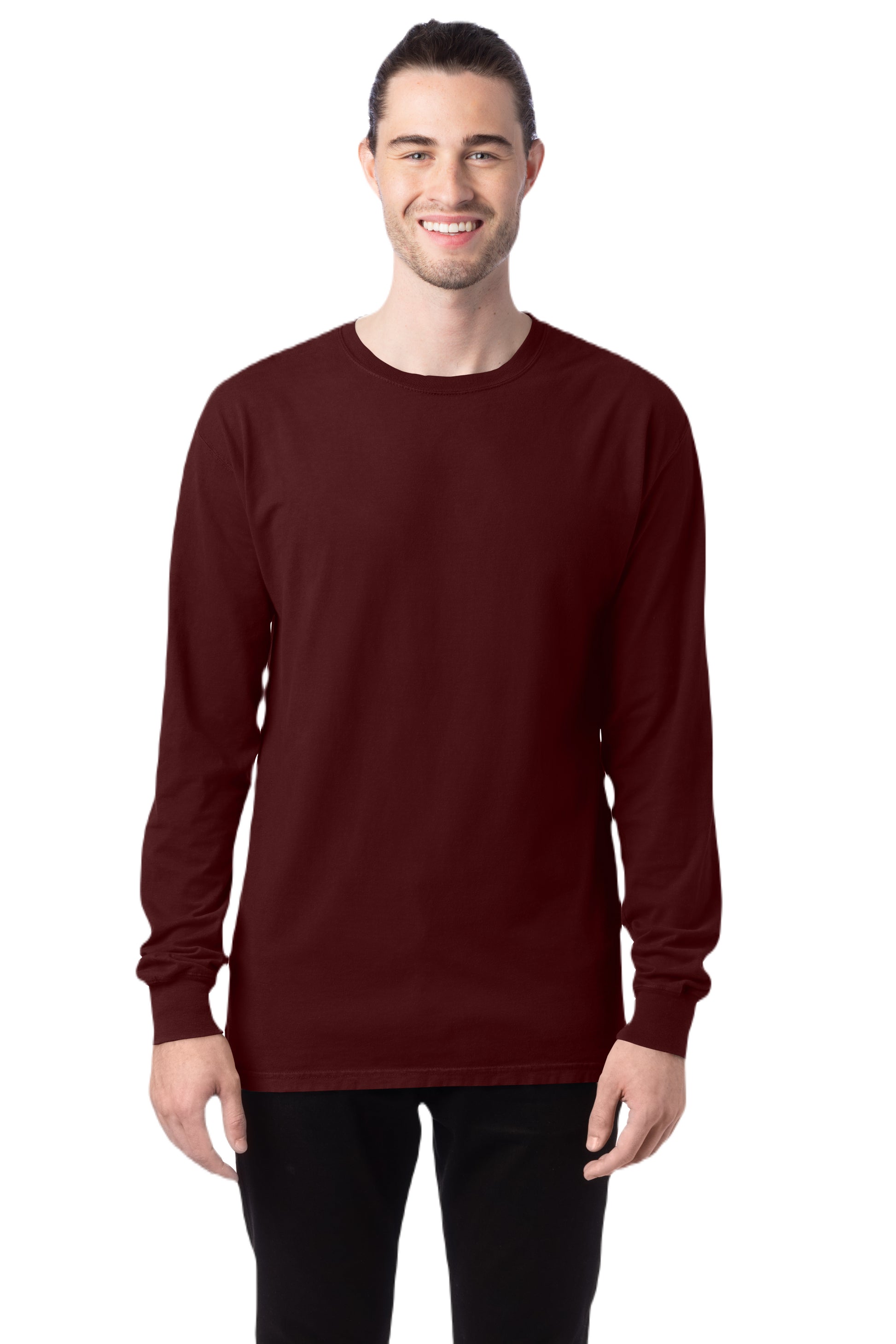 Unisex 100% Ringspun Cotton Garment-Dyed Long-Sleeve T-Shirt - Maroon
