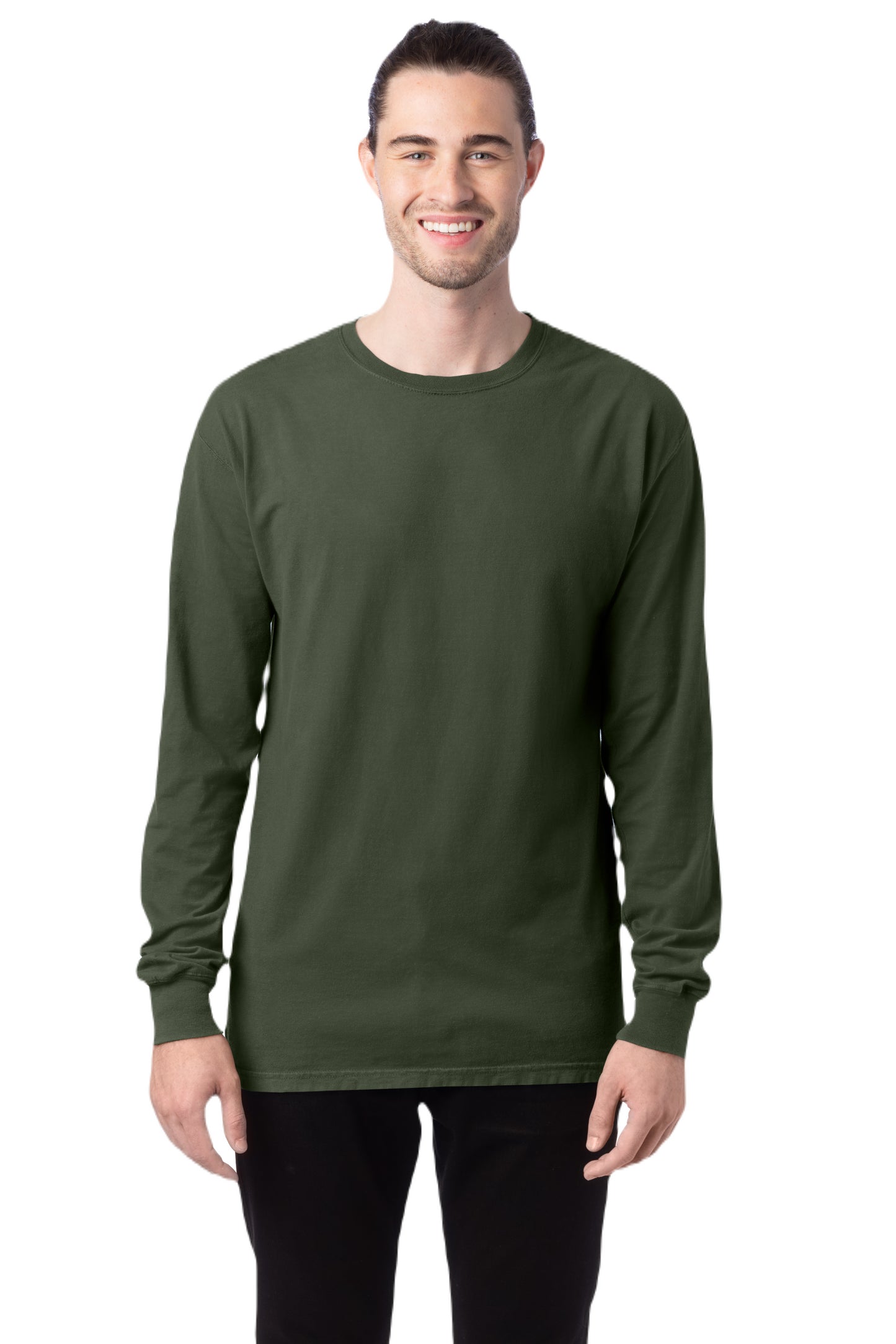 Unisex 100% Ringspun Cotton Garment-Dyed Long-Sleeve T-Shirt - Moss