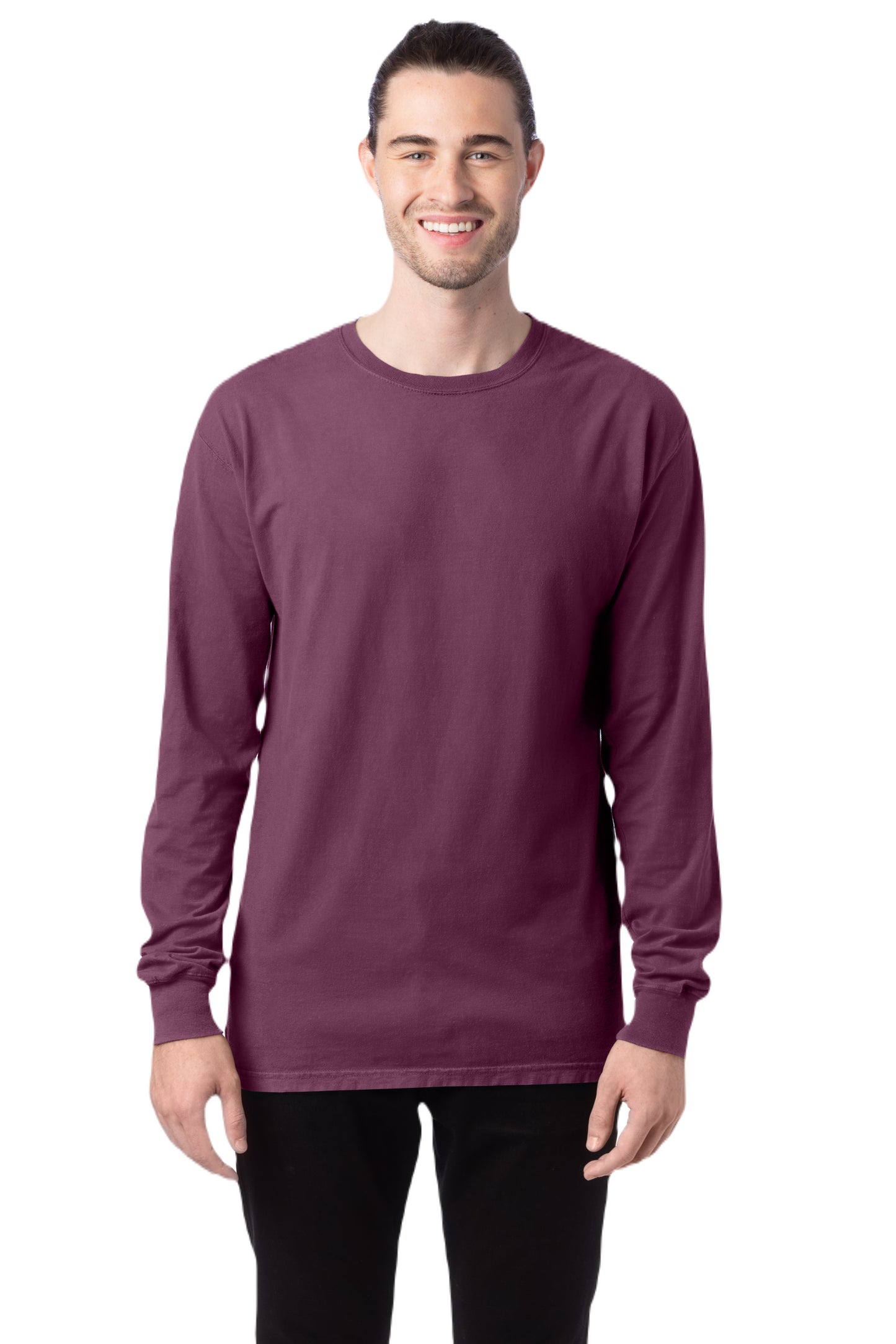 Unisex 100% Ringspun Cotton Garment-Dyed Long-Sleeve T-Shirt - Purple Plum Raisin
