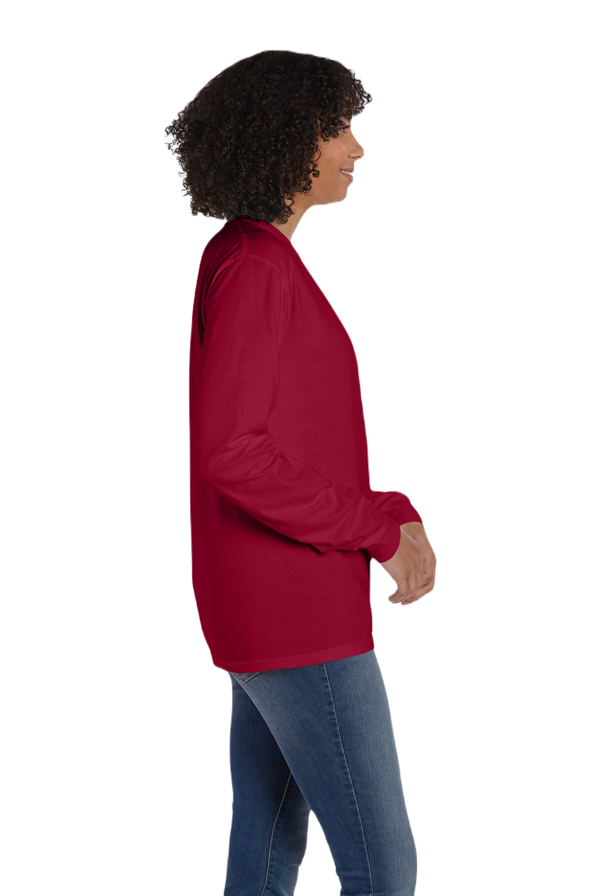 Unisex 100% Ringspun Cotton Garment-Dyed Long-Sleeve T-Shirt with Pocket - Crimson Fall