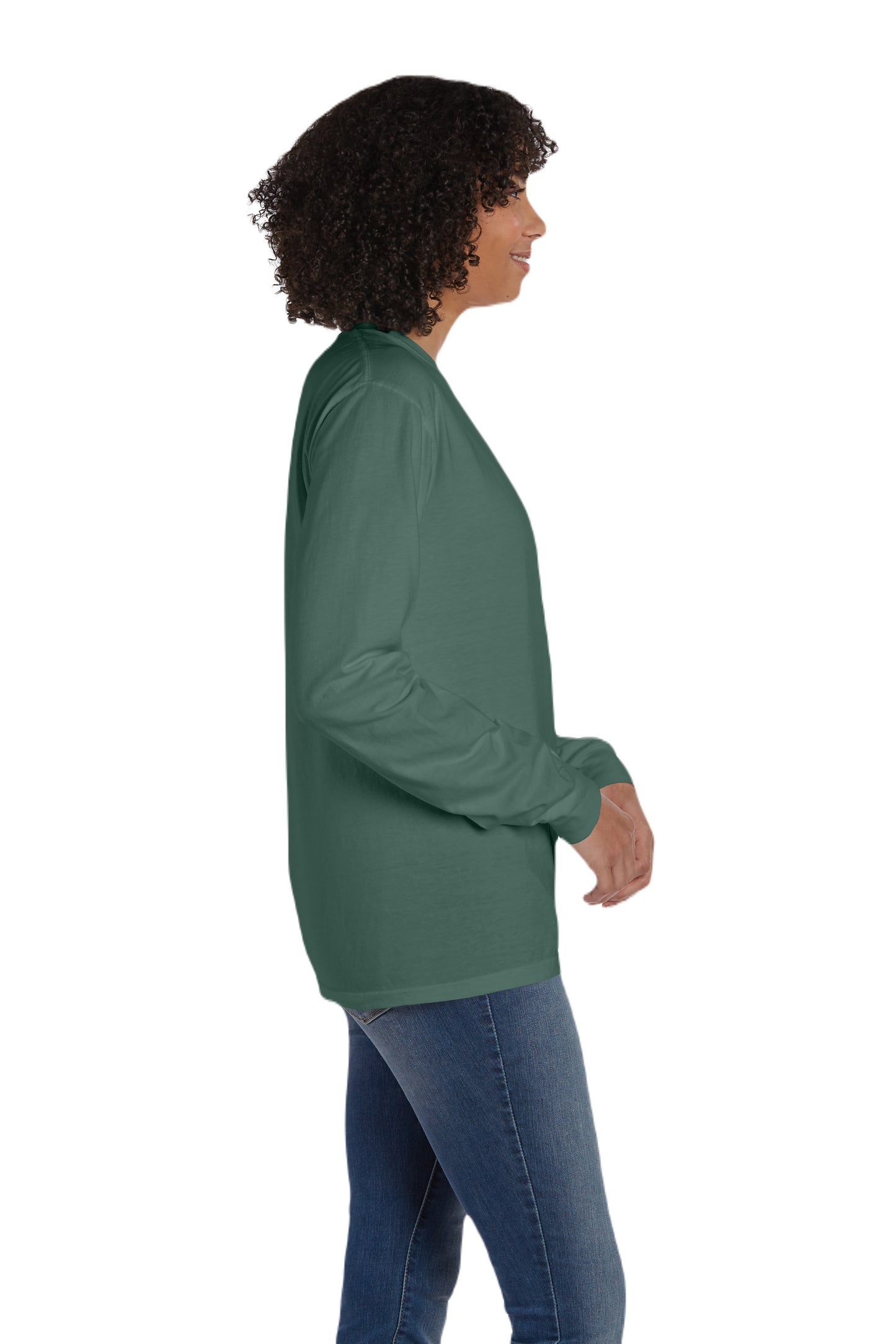Unisex 100% Ringspun Cotton Garment-Dyed Long-Sleeve T-Shirt with Pocket - Cypress Green