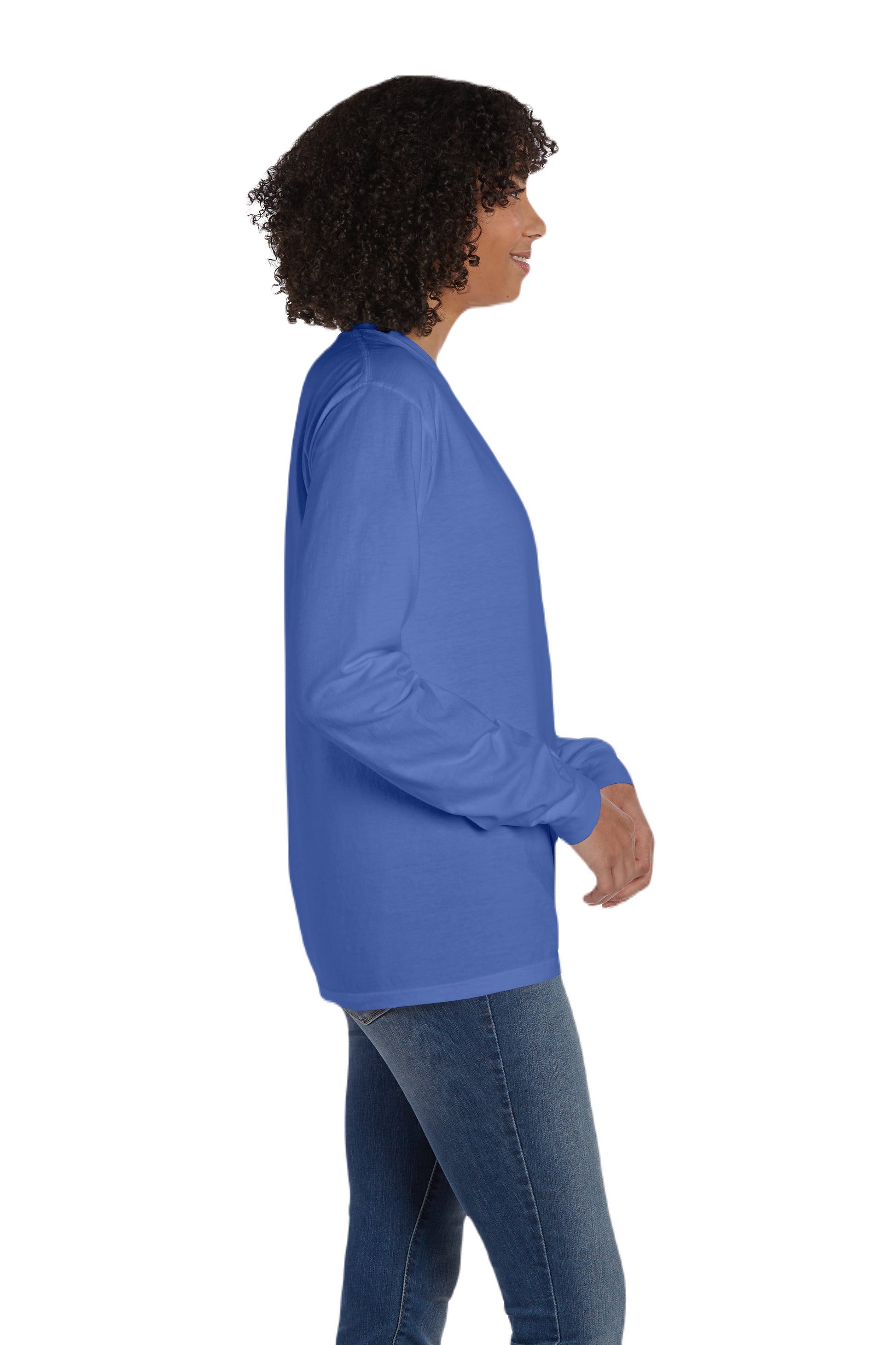 Unisex 100% Ringspun Cotton Garment-Dyed Long-Sleeve T-Shirt with Pocket - Deep Forte
