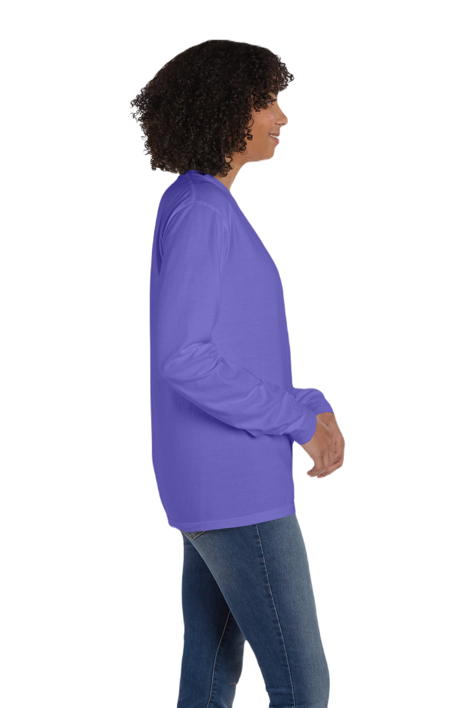 Unisex 100% Ringspun Cotton Garment-Dyed Long-Sleeve T-Shirt with Pocket - Lavender