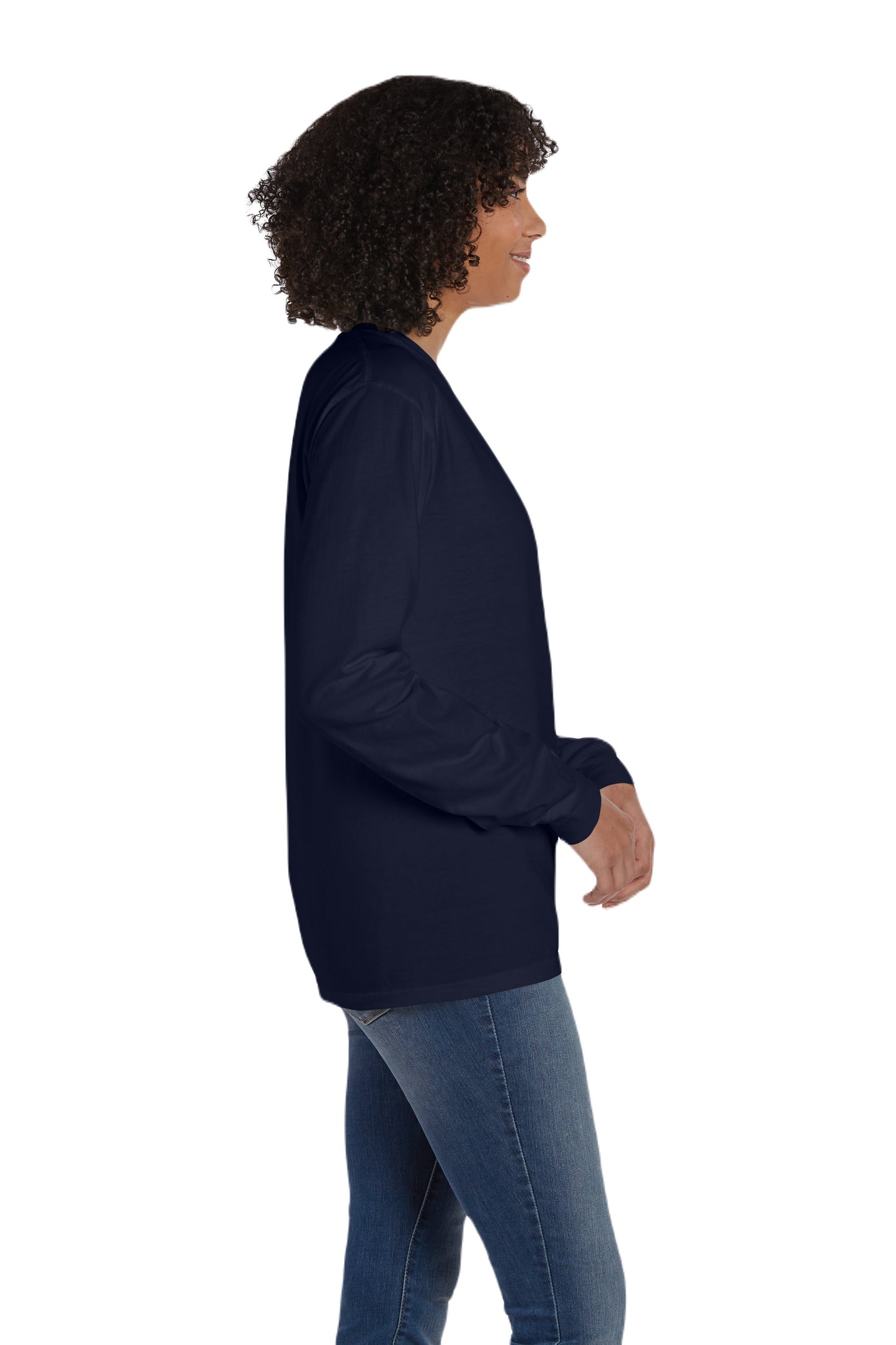 Unisex 100% Ringspun Cotton Garment-Dyed Long-Sleeve T-Shirt with Pocket - Navy