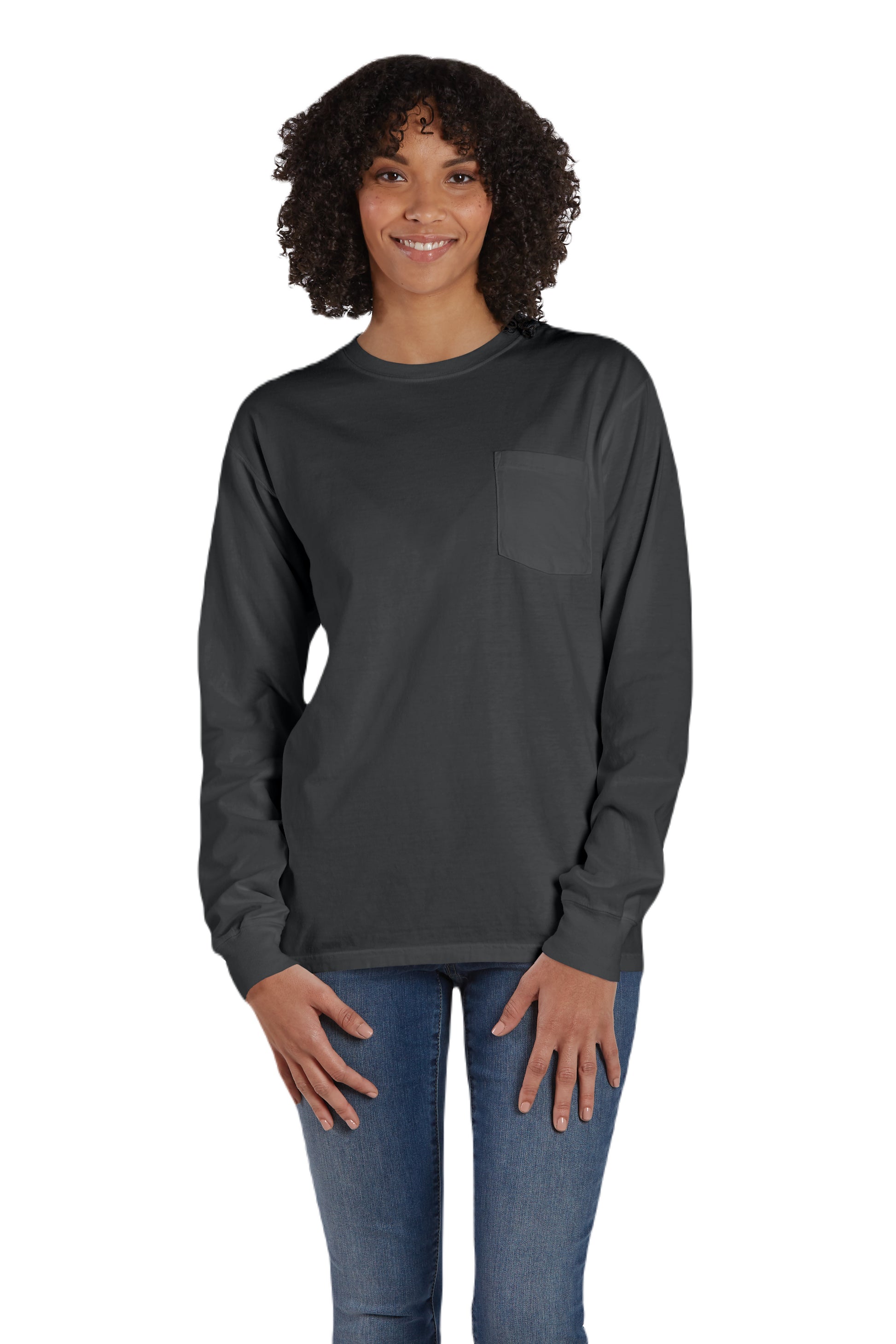 Unisex 100% Ringspun Cotton Garment-Dyed Long-Sleeve T-Shirt with Pocket - New Railroad