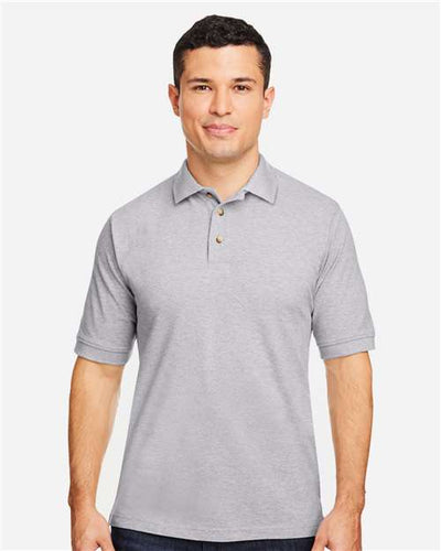 Harriton M200 Grey Heather — on model front
